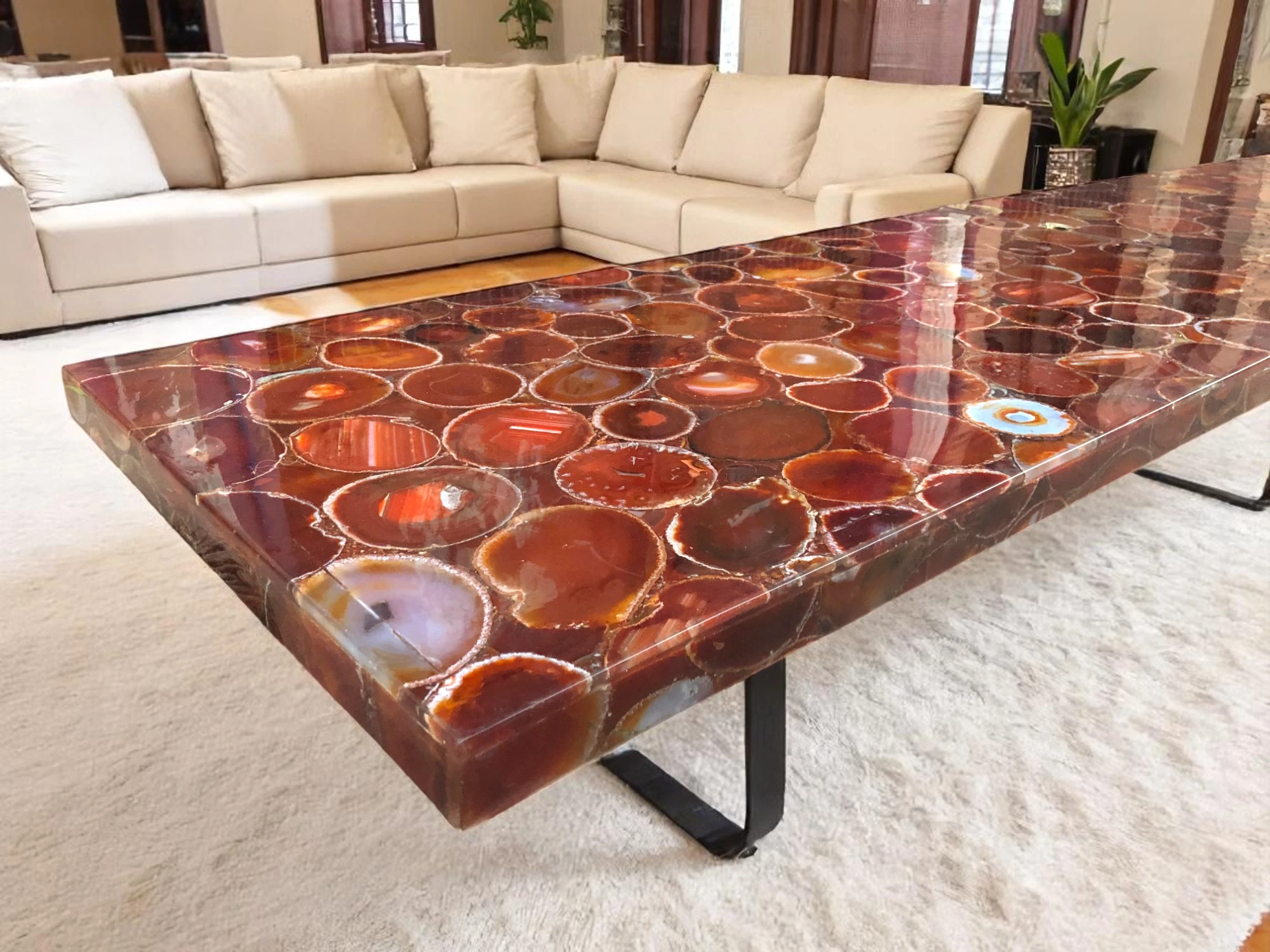 Red Agate Table Top : Natural Stone Elegance for Your Space